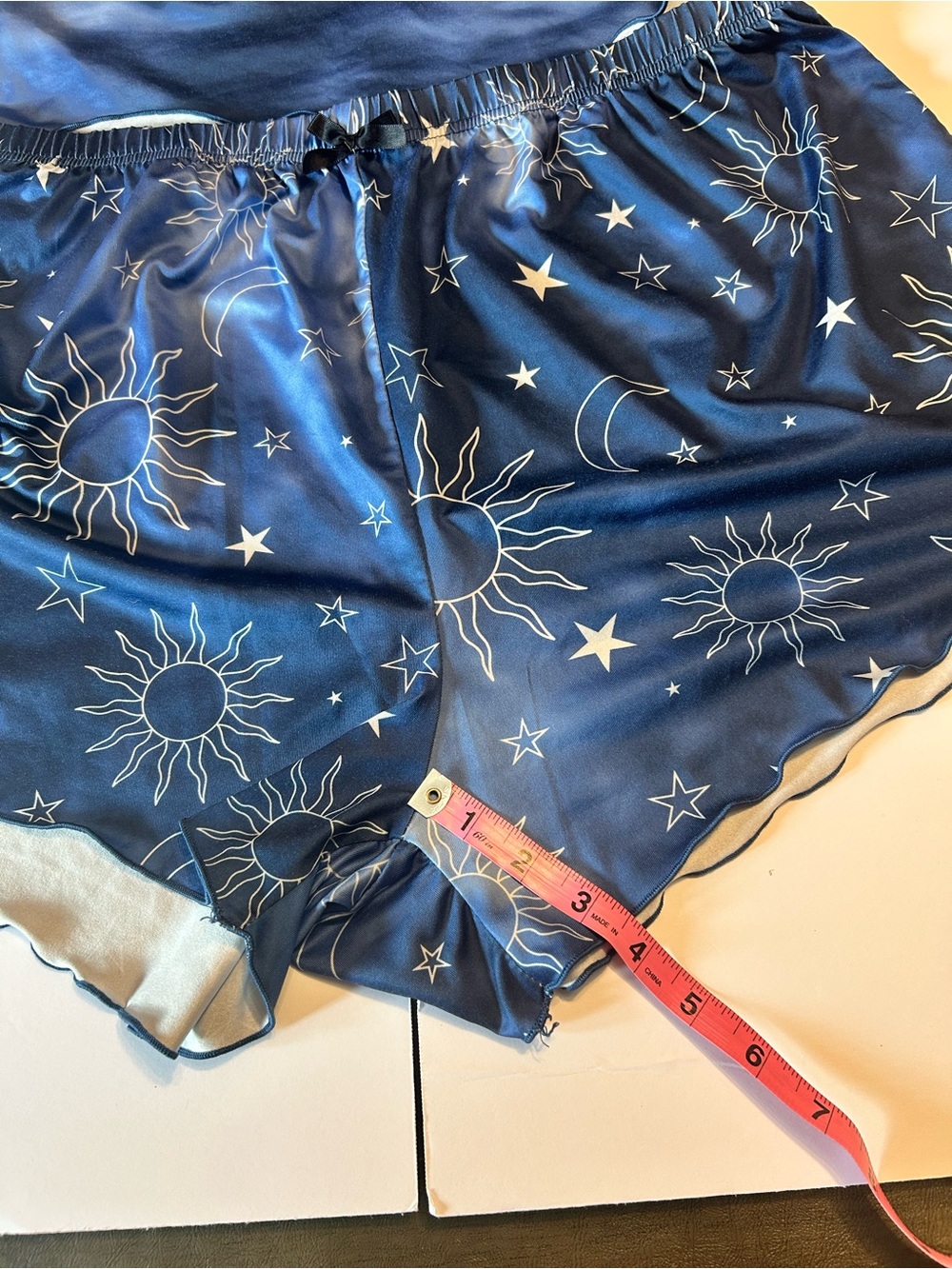 Satin Sun & Moon Navy Blue Cami and Shorts Sleep Set - Picture 7 of 10